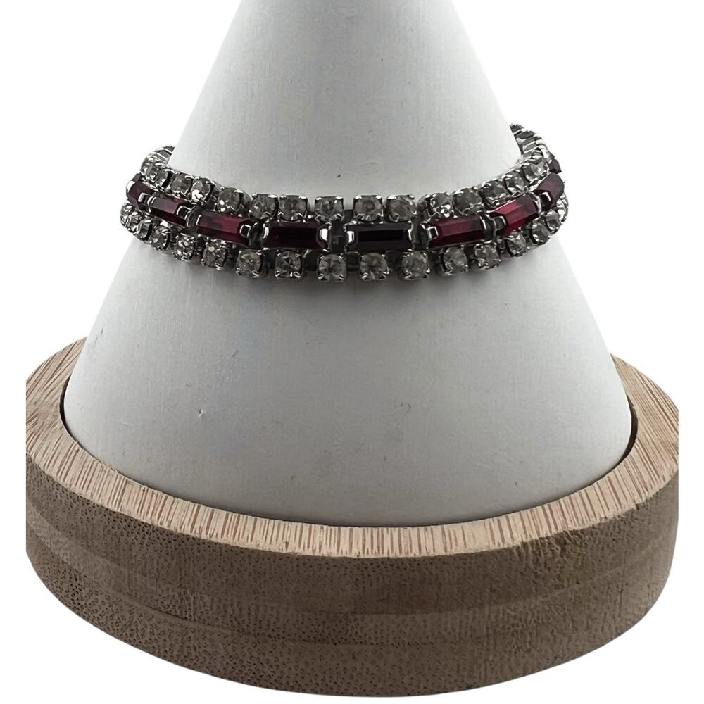 Vintage Clear Rhinestone Bracelet Red Baguettes 7.25"